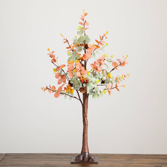 3-ft Pre-Lit Autumn Eucalyptus Artificial Fall Tree with Pinecones Berries and 36 Warm White LED Lights - SKU #T5275 - 8