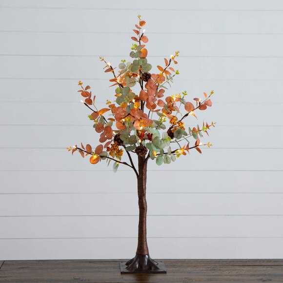 3-ft Pre-Lit Autumn Eucalyptus Artificial Fall Tree with Pinecones Berries and 36 Warm White LED Lights - SKU #T5275 - 9