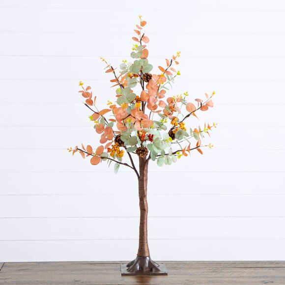 3-ft Pre-Lit Autumn Eucalyptus Artificial Fall Tree with Pinecones Berries and 36 Warm White LED Lights - SKU #T5275 - 10