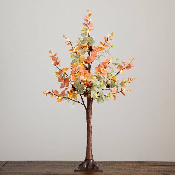 3-ft Pre-Lit Autumn Eucalyptus Artificial Fall Tree with Pinecones Berries and 36 Warm White LED Lights - SKU #T5275 - 11