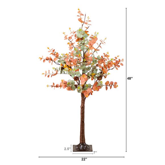4-ft Pre-Lit Autumn Eucalyptus Artificial Fall Tree with Pinecones Berries and 60 Warm White LED Lights - SKU #T5276 - 1