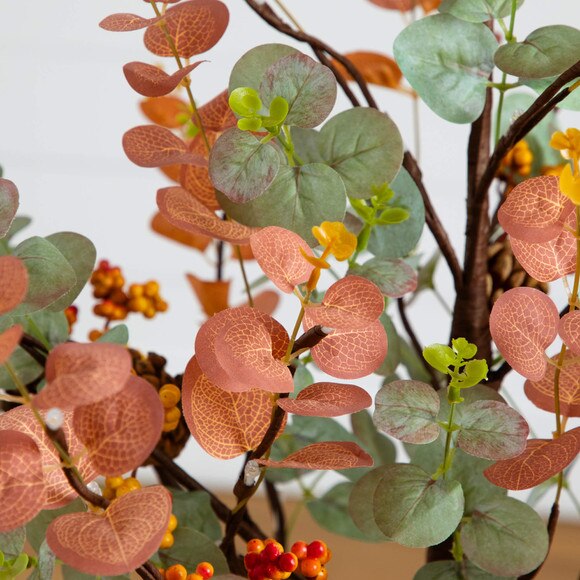 4-ft Pre-Lit Autumn Eucalyptus Artificial Fall Tree with Pinecones Berries and 60 Warm White LED Lights - SKU #T5276 - 2