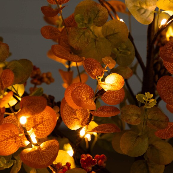 4-ft Pre-Lit Autumn Eucalyptus Artificial Fall Tree with Pinecones Berries and 60 Warm White LED Lights - SKU #T5276 - 3