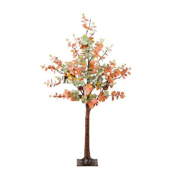 4-ft Pre-Lit Autumn Eucalyptus Artificial Fall Tree with Pinecones Berries and 60 Warm White LED Lights - SKU #T5276 - 5