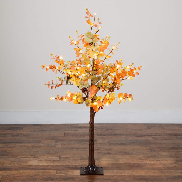4-ft Pre-Lit Autumn Eucalyptus Artificial Fall Tree with Pinecones Berries and 60 Warm White LED Lights - SKU #T5276 - 8