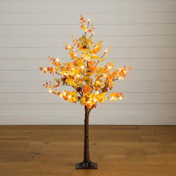 4-ft Pre-Lit Autumn Eucalyptus Artificial Fall Tree with Pinecones Berries and 60 Warm White LED Lights - SKU #T5276 - 9