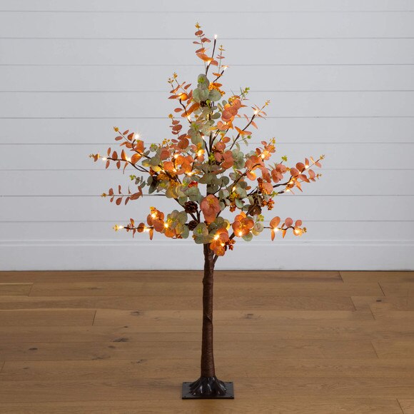 4-ft Pre-Lit Autumn Eucalyptus Artificial Fall Tree with Pinecones Berries and 60 Warm White LED Lights - SKU #T5276 - 10