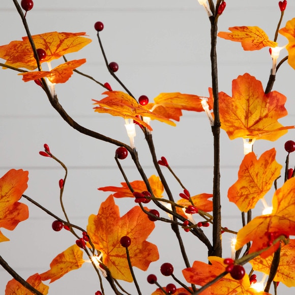 3-ft Pre-Lit Autumn Maple Artificial Fall Tree with Berries and 36 Warm White LED Lights - SKU #T5277 - 3