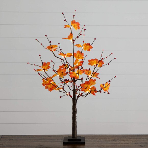 3-ft Pre-Lit Autumn Maple Artificial Fall Tree with Berries and 36 Warm White LED Lights - SKU #T5277 - 9