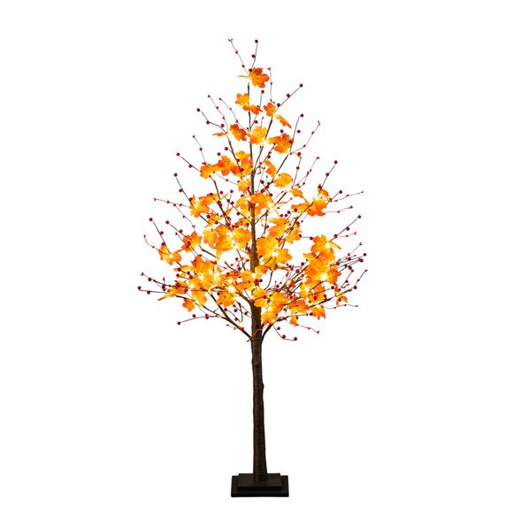 5-ft Pre-Lit Autumn Maple Artificial Fall Tree with Berries and 96 Warm White LED Lights - SKU #T5279