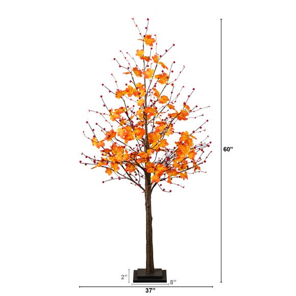 5-ft Pre-Lit Autumn Maple Artificial Fall Tree with Berries and 96 Warm White LED Lights - SKU #T5279 - 1