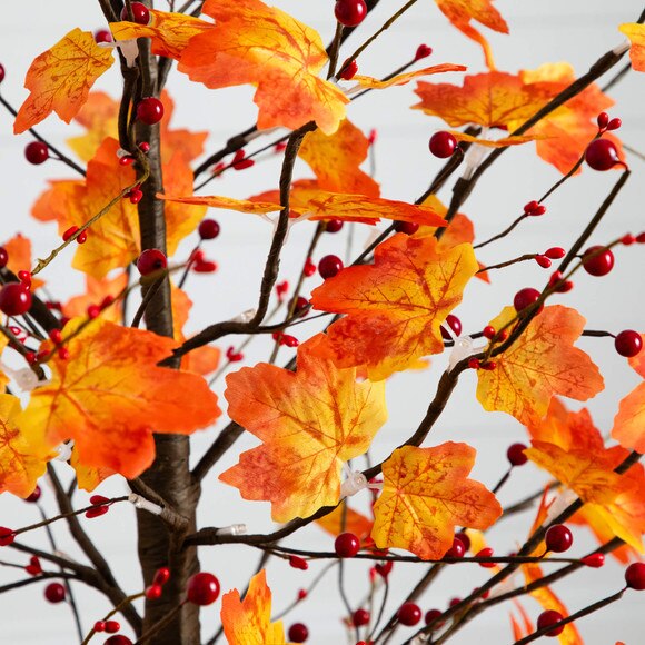 5-ft Pre-Lit Autumn Maple Artificial Fall Tree with Berries and 96 Warm White LED Lights - SKU #T5279 - 2