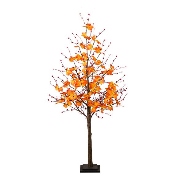 5-ft Pre-Lit Autumn Maple Artificial Fall Tree with Berries and 96 Warm White LED Lights - SKU #T5279 - 4