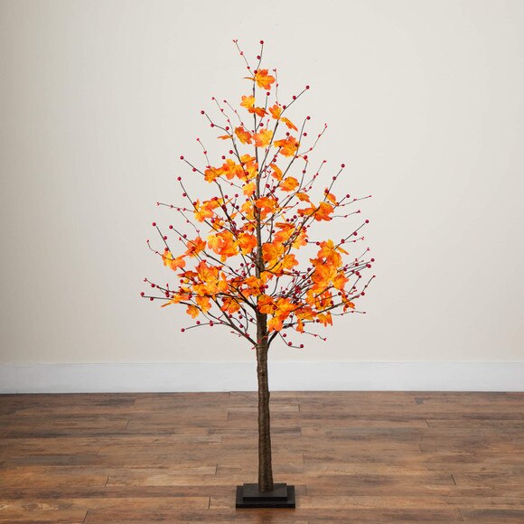 5-ft Pre-Lit Autumn Maple Artificial Fall Tree with Berries and 96 Warm White LED Lights - SKU #T5279 - 7