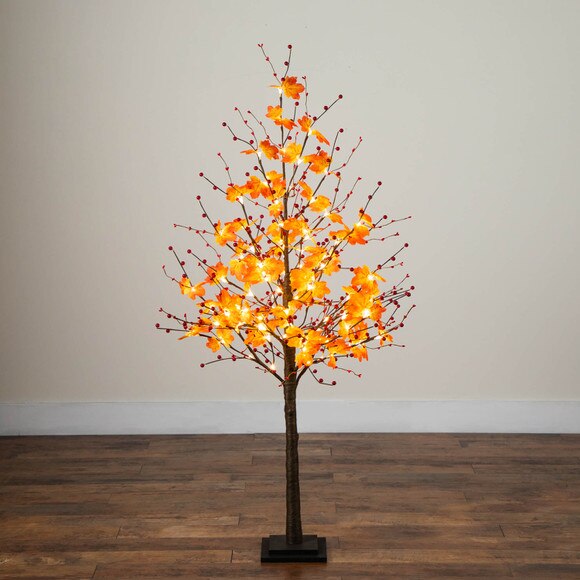 5-ft Pre-Lit Autumn Maple Artificial Fall Tree with Berries and 96 Warm White LED Lights - SKU #T5279 - 8
