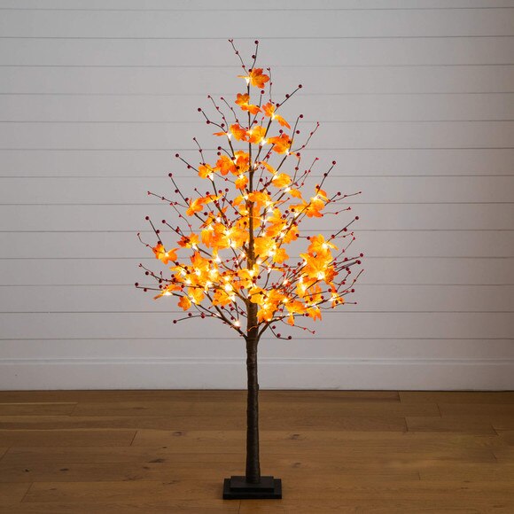 5-ft Pre-Lit Autumn Maple Artificial Fall Tree with Berries and 96 Warm White LED Lights - SKU #T5279 - 9