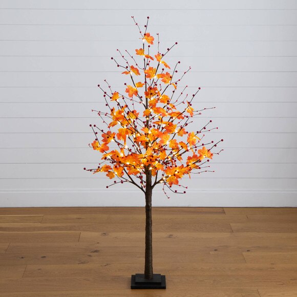 5-ft Pre-Lit Autumn Maple Artificial Fall Tree with Berries and 96 Warm White LED Lights - SKU #T5279 - 10