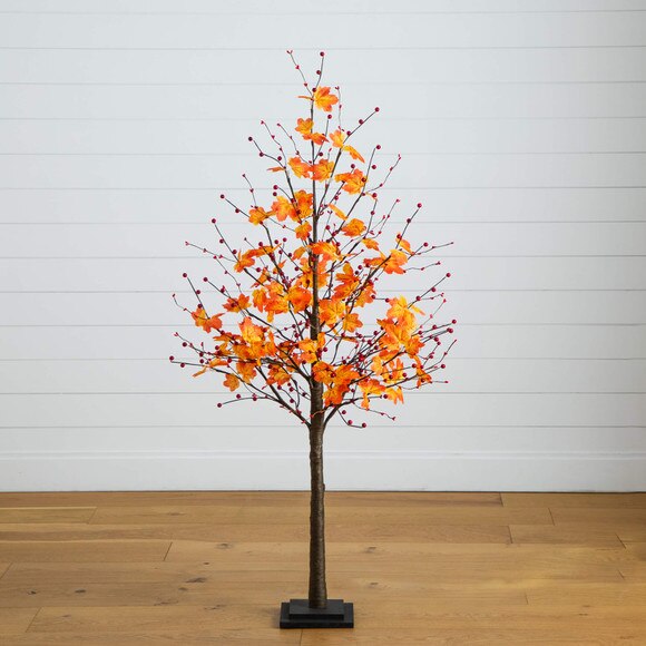 5-ft Pre-Lit Autumn Maple Artificial Fall Tree with Berries and 96 Warm White LED Lights - SKU #T5279 - 11