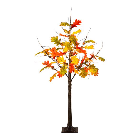 4-ft Pre-Lit Autumn Maple Artificial Fall Tree with Pinecones Acorns and 60 Warm White LED Lights - SKU #T5281 - 4
