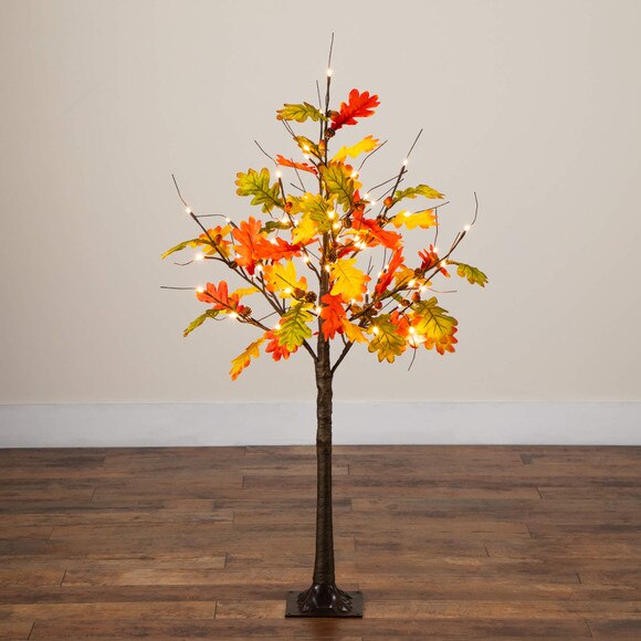 4-ft Pre-Lit Autumn Maple Artificial Fall Tree with Pinecones Acorns and 60 Warm White LED Lights - SKU #T5281 - 8