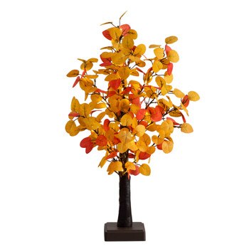 21-ft Pre-Lit Bright Autumn Eucalyptus Artificial Fall Tree with 50 Warm White LED Lights and Detachable Base - SKU #T5282