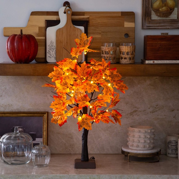 2-ft Pre-Lit Autumn Maple Artificial Fall Tree with 24 Warm White LED Lights and Detachable Base - SKU #T5283 - 8