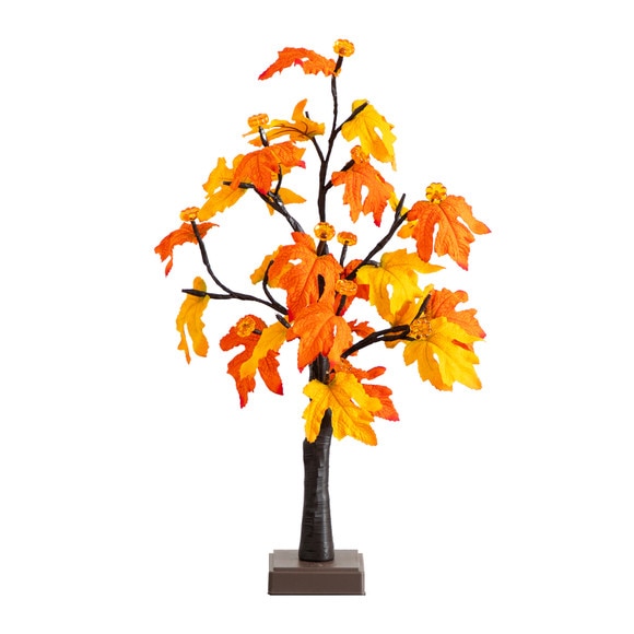 2-ft Pre-Lit Autumn Maple Artificial Fall Tree with 24 Warm White LED Pumpkin Shaped Lights with Detachable Base - SKU #T5285 - 2