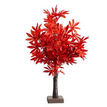 2-ft Pre-Lit Red Autumn Maple Artificial Fall Tree with 50 Warm White LED Lights and Detachable Base - SKU #T5286