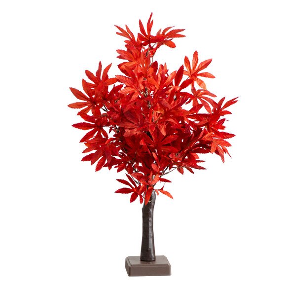 2-ft Pre-Lit Red Autumn Maple Artificial Fall Tree with 50 Warm White LED Lights and Detachable Base - SKU #T5286