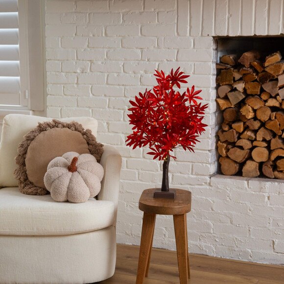 2-ft Pre-Lit Red Autumn Maple Artificial Fall Tree with 50 Warm White LED Lights and Detachable Base - SKU #T5286 - 8
