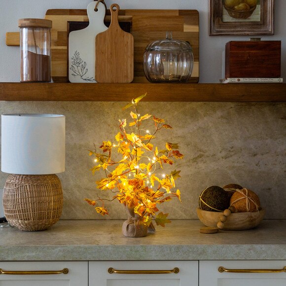 18-in Pre-Lit Autumn Maple Artificial Fall Tree with 30 LED String Lights in Burlap Wrapped Base - SKU #T5288 - 7