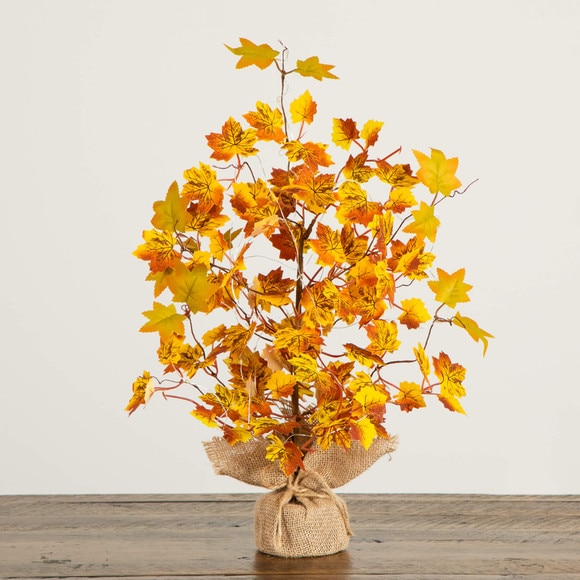 18-in Pre-Lit Autumn Maple Artificial Fall Tree with 30 LED String Lights in Burlap Wrapped Base - SKU #T5288 - 8