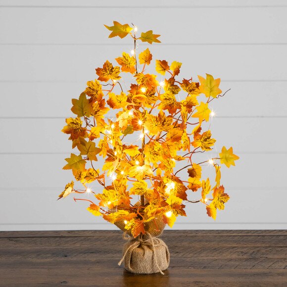 18-in Pre-Lit Autumn Maple Artificial Fall Tree with 30 LED String Lights in Burlap Wrapped Base - SKU #T5288 - 9