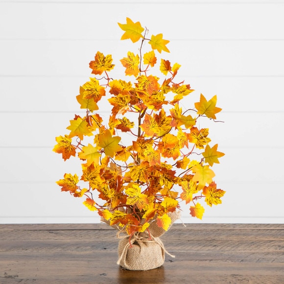 18-in Pre-Lit Autumn Maple Artificial Fall Tree with 30 LED String Lights in Burlap Wrapped Base - SKU #T5288 - 10
