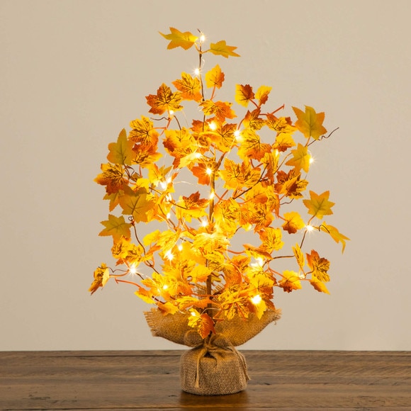 18-in Pre-Lit Autumn Maple Artificial Fall Tree with 30 LED String Lights in Burlap Wrapped Base - SKU #T5288 - 11