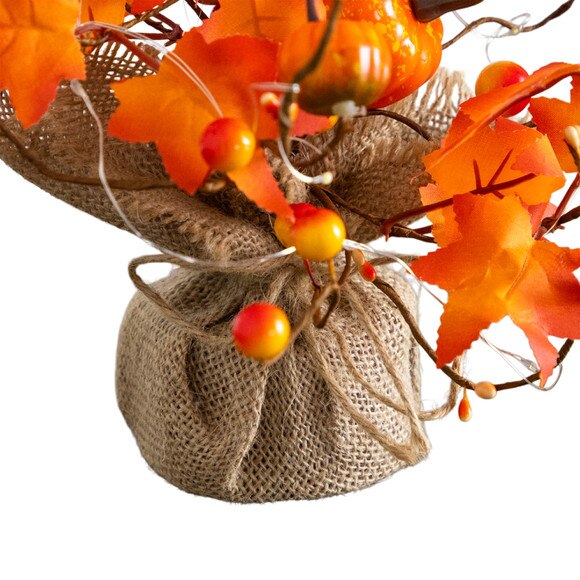 18-in Pre-Lit Artificial Maple Tree with Pumpkin Ornaments and 30 LED String Lights in Burlap Wrapped Base Base - SKU #T5289 - 4