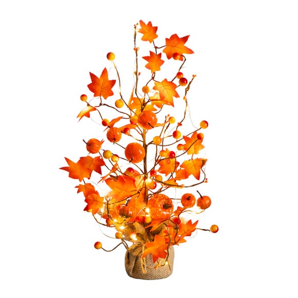 18-in Pre-Lit Artificial Maple Tree with Pumpkin Ornaments and 30 LED String Lights in Burlap Wrapped Base Base - SKU #T5289 - 6