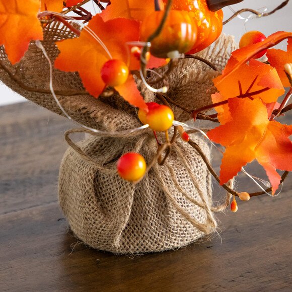 18-in Pre-Lit Artificial Maple Tree with Pumpkin Ornaments and 30 LED String Lights in Burlap Wrapped Base Base - SKU #T5289 - 7