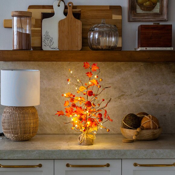 18-in Pre-Lit Artificial Maple Tree with Pumpkin Ornaments and 30 LED String Lights in Burlap Wrapped Base Base - SKU #T5289 - 9