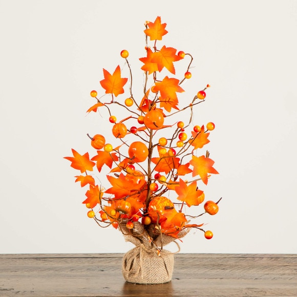 18-in Pre-Lit Artificial Maple Tree with Pumpkin Ornaments and 30 LED String Lights in Burlap Wrapped Base Base - SKU #T5289 - 10