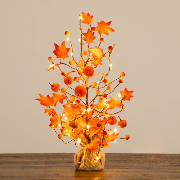 18-in Pre-Lit Artificial Maple Tree with Pumpkin Ornaments and 30 LED String Lights in Burlap Wrapped Base Base - SKU #T5289 - 11