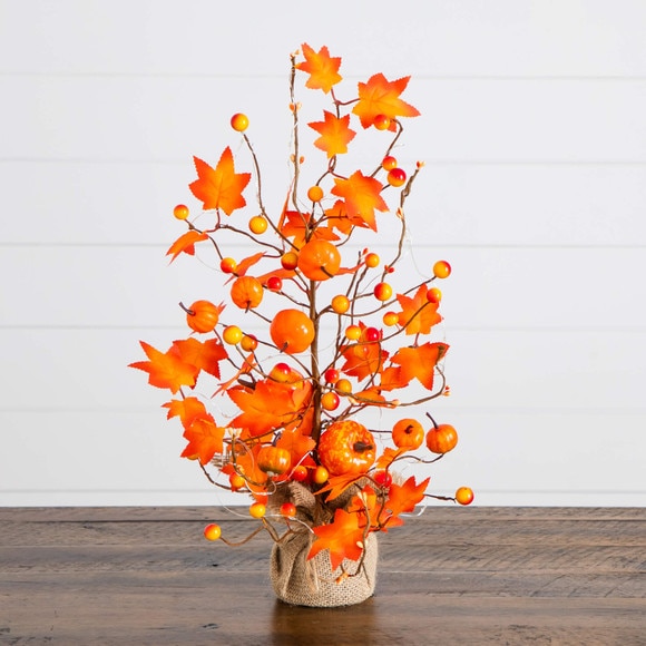 18-in Pre-Lit Artificial Maple Tree with Pumpkin Ornaments and 30 LED String Lights in Burlap Wrapped Base Base - SKU #T5289 - 12