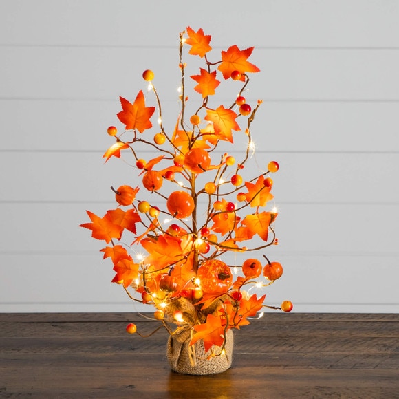 18-in Pre-Lit Artificial Maple Tree with Pumpkin Ornaments and 30 LED String Lights in Burlap Wrapped Base Base - SKU #T5289 - 13