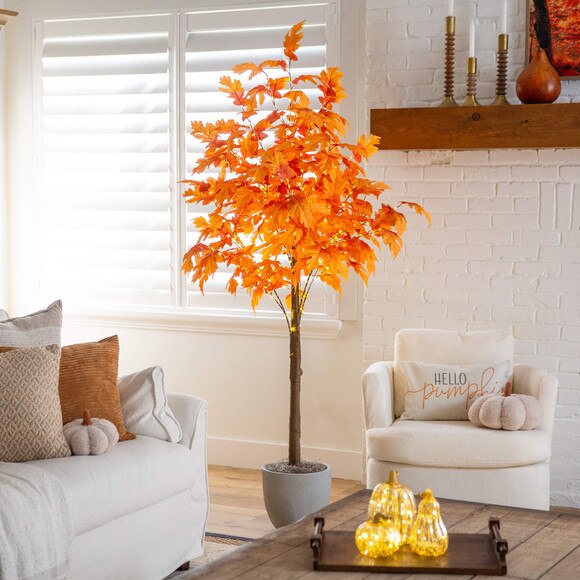 7-ft Pre-Lit Autumn Maple Artificial Fall Tree with 450 Warm White LED Lights - SKU #T5293 - 6