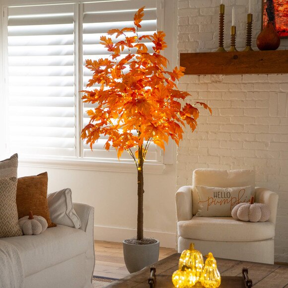 7-ft Pre-Lit Autumn Maple Artificial Fall Tree with 450 Warm White LED Lights - SKU #T5293 - 7
