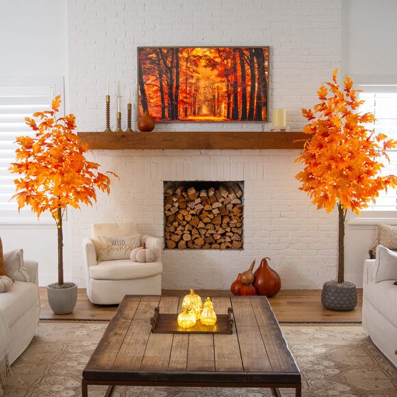 7-ft Pre-Lit Autumn Maple Artificial Fall Tree with 450 Warm White LED Lights - SKU #T5293 - 8