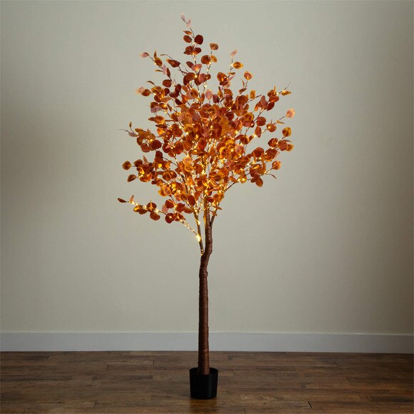 7-ft Pre-Lit Grand Autumn Eucalyptus Artificial Fall Tree with 420 Warm White LED Lights - SKU #T5297 - 7