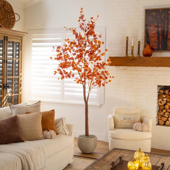 8-ft Pre-Lit Grand Autumn Eucalyptus Artificial Fall Tree with 540 Warm White LED Lights - SKU #T5298 - 7