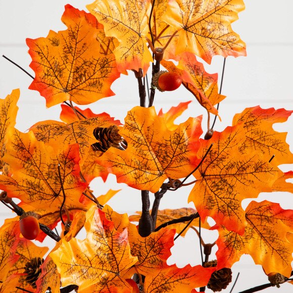2-ft Pre-Lit Autumn Maple Artificial Fall Tree with Acorns Pinecones and 18 Warm White LED Lights - SKU #T5300 - 2