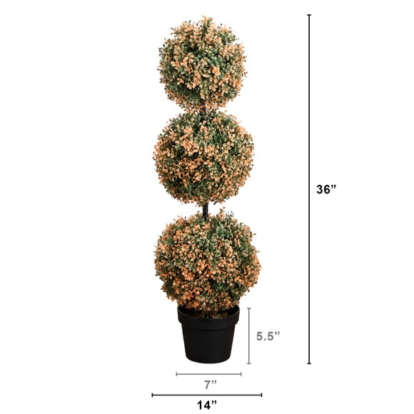 3-ft UV Resistant Autumn Triple Ball Boxwood Artificial Fall Topiary Tree with 30 Warm White LED Lights Indoor/Outdoor - SKU #T5322 - 1
